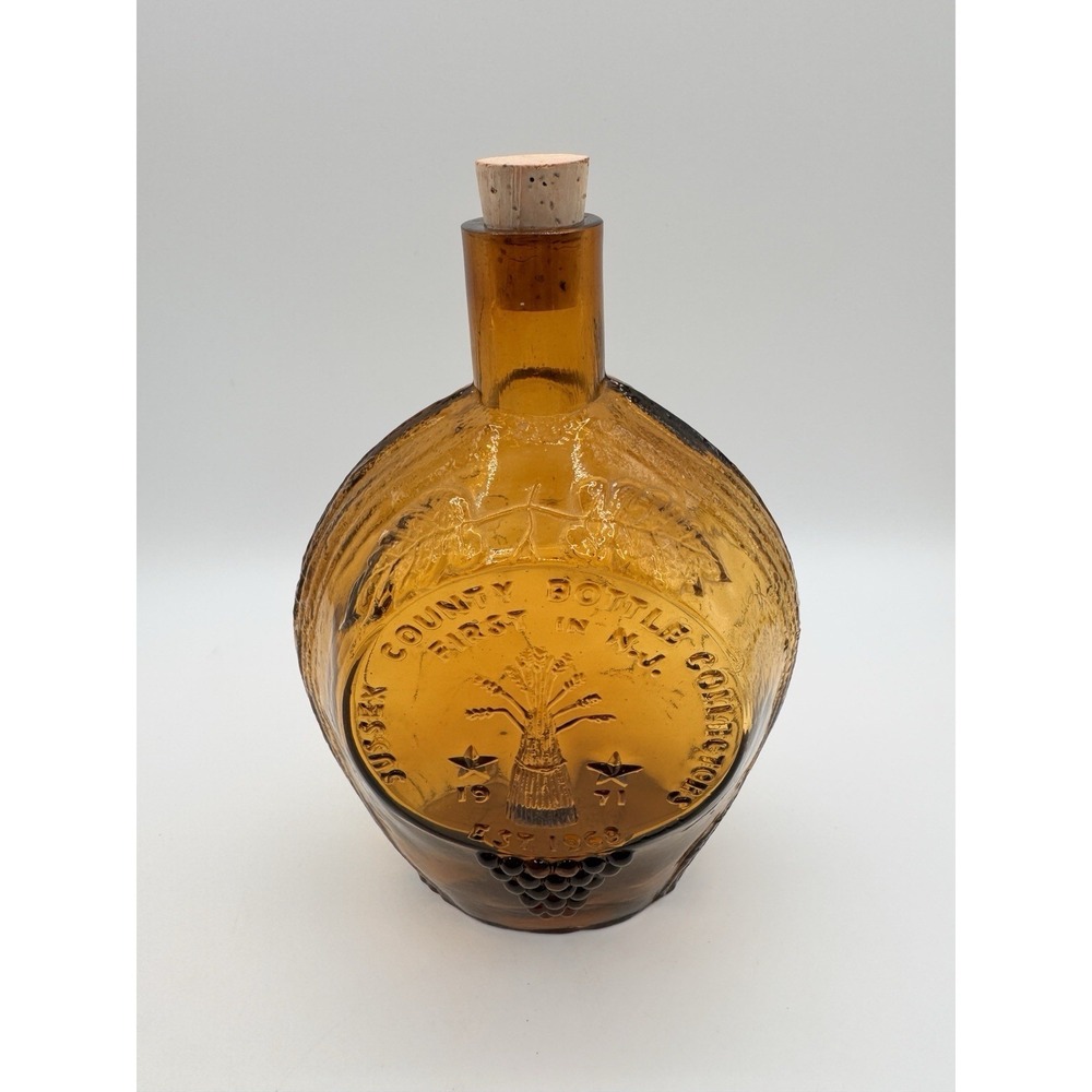 1971 Sussex County Bottle Collectors Amber Glass Commemorative Flask Cork NJ